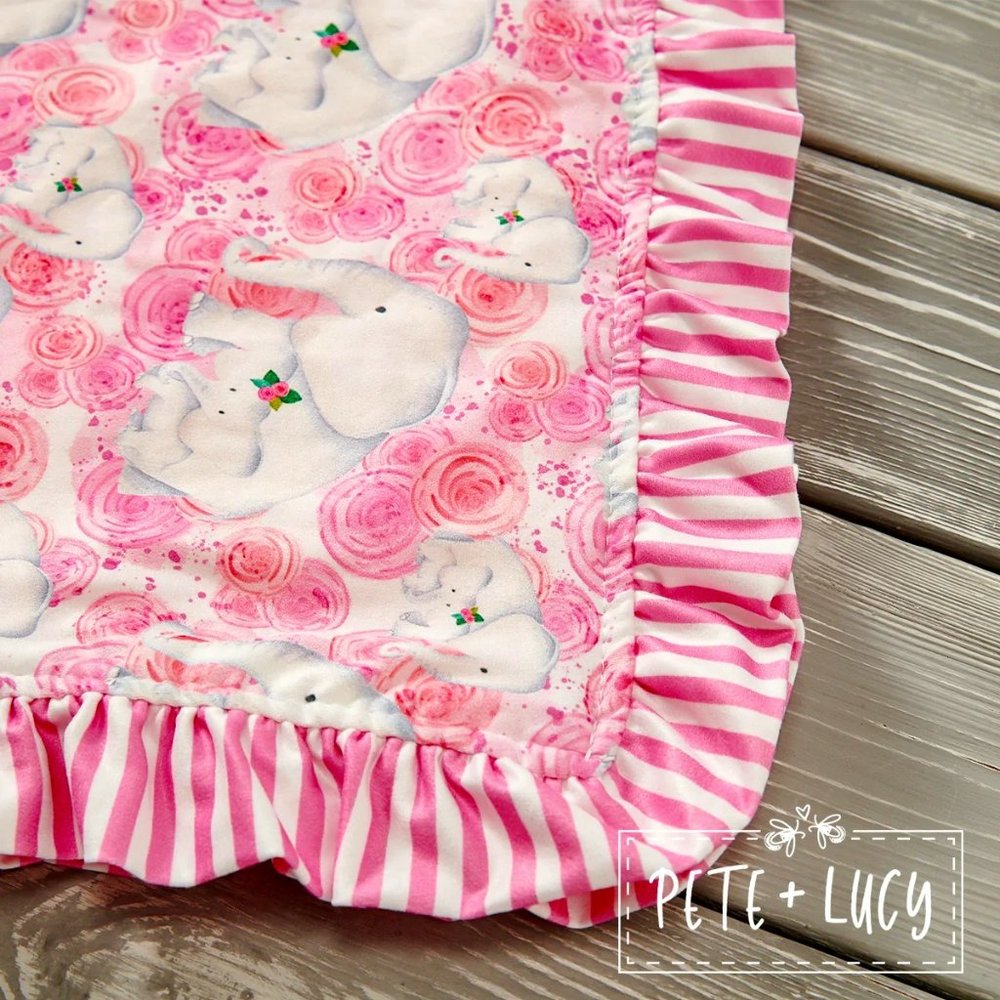 Pete + Lucy Elephant Rose Minky and Milk Silk Cuddle Blanket